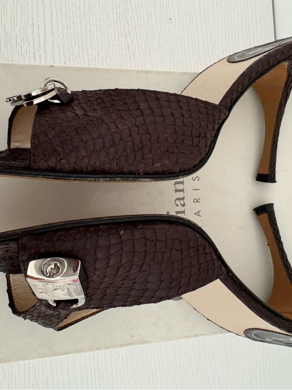 Dior Galliano SS 2003 Vintage Lock & Key Python Mule Heels Brown Y2K Mules 38 - Picture 13 of 15